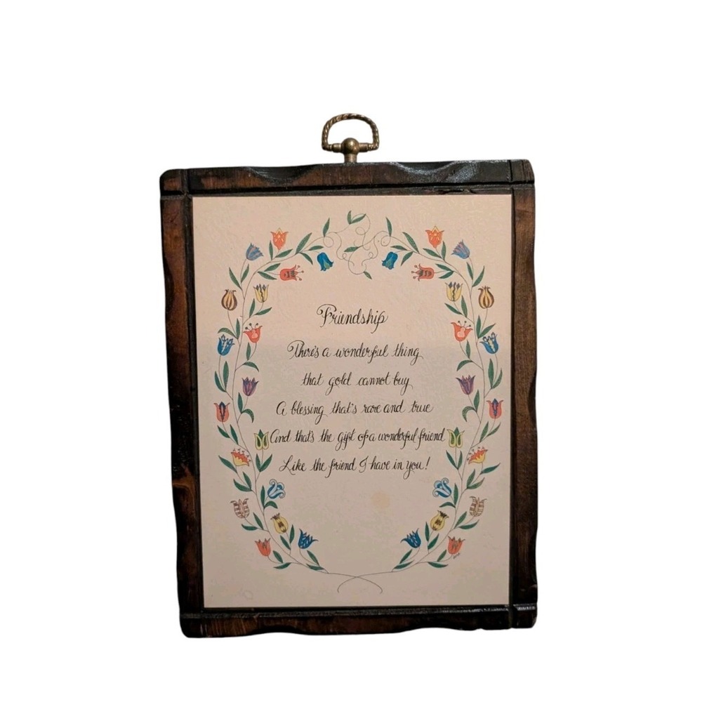 Vintage Friendship Wood Wall Plaque Floral Quote Hanging Sign Retro